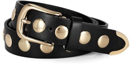 Long Keeper Ledergürtel für Damen Punk Nietengürtel für Hosen Jeans Kleider Mode Vintage Gotischer Gürtel Veganer Leder Taillengürtel (Gold)