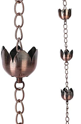 Voltogar Regenkette, Dekoration, 1,8 m, Regenfangkette, Dachrinne, Metall, Fallrohr, 178 cm, für Haus Traufen, Garten und Haus, Blumenform, Regenketten