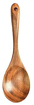 TEEKU 10.2 Inch Large Wooden Spoon For Cooking Mixing Serving Spoons Big Non Stick Wood Spatula Long Handle Stirring Rice Cooker (Khaki, One Size)