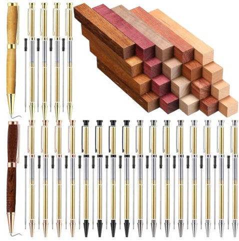 Knoruley 10 Sets of Wood Turning Pen Kit Project Supplies 7mm Slim Pen Kit with Refills and Pen Blanks Wood for Lathe Turning(Shipment Includes only The Pen but not The Wood as Shown in The Photo)