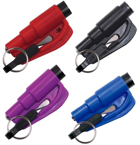 FOEEORT 4 PCS Car Window Breaker,2 in 1 Glass Breaker and Seatbelt Cutter, Safety Window Break Hammer, Emergency Keychain Car Escape Tool, Applicable to Most Cars, Car Accessories 4 Color