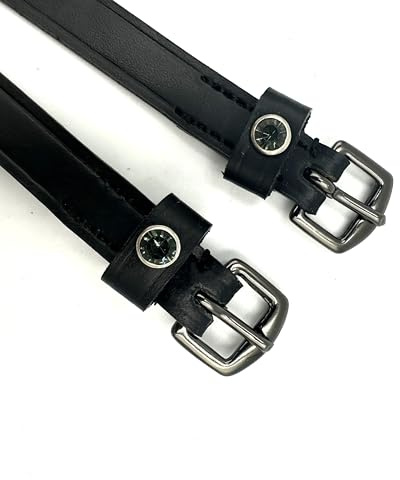 ES4010 Sporenriemen Strass Leder, Schwarz Leder/Schwarze Strasssteine | Equine Smile, Kristall Ersatzriemen Pferdespornriemen Reitsporenriemen Fixierung von Reitsporen Sporen Zubehör Reiten