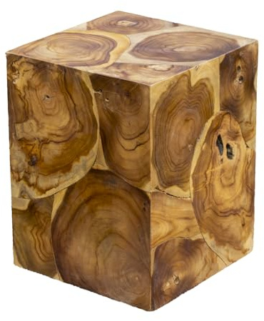 Darthome Handcrafted Teak Root Block Column, Natural Wood Side Lamp Table Stand, Hollow Interior, 35x45x35cm, Brown Rustic Decor