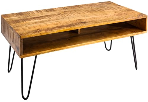 Riess Ambiente Massiver Couchtisch Scorpion Natur 100cm Mangoholz Hairpin Legs Wohnzimmertisch Holztisch