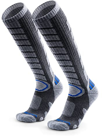 WEIERYA Calze Sci Uomo in Lana Merino - Calze da Sci per Uomo e Donna,Termiche, Antiscivolo, Ideali per Sci, Snowboard e Inverno,2 Paia,Grigio,45-48