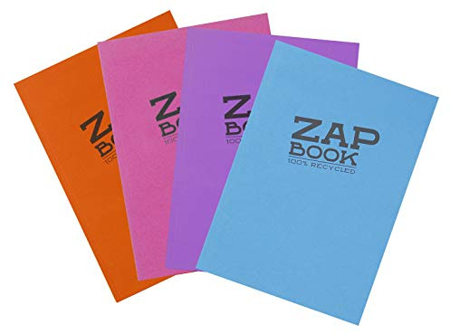 Clairefontaine 3357C - Packung mit 5 Zeichenheften Zap Books geleimt im Hochformat ZAP BOOK, DIN A6, 160 Blatt, 80g, blanko, Sortierung gemischt, 1 Pack