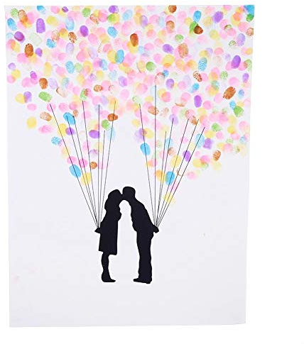 MAGT Fingerabdruck Baum leinwand, Kreative Leinwand Fingerabdruck/Fingerabdruck Baum Canva Persönlichen Hochzeitsgast Unterschrift for Hochzeit Geburtstagsparty (4 Zwei Sträuße Von Ballon)