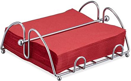 Relaxdays Serviettenhalter, mit Beschwerer, für 33x33 cm Servietten, Edelstahl-Optik, Serviettenständer, Metall, silber 10027738
