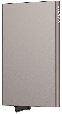 VULKIT Porte Carte Homme ou Femme Porte Carte Bancaire Metallique Automatique Pop Up Porte-Cartes de Crédit Homme RFID Blocage pour 5 Cartes Gris Nickel
