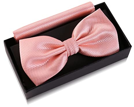 Massi Morino Noeud papillon saumon avec pochette pour homme Set - Costume noeud papillon homme pour mariage - Ruban réglable en rose