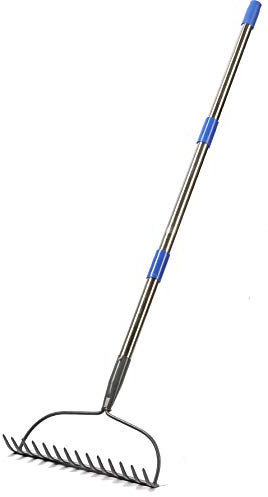 COCONUT Bow Rake,14-Tine Heavy Duty Level Head Rake with Stainless Steel Handle - Garden Rake for Loosening Soil (5FT)