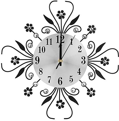 Estink Eisen Wanduhr, Diamantoptik Blumenform | Stilvolle Uhr, leise, europäischer Stil, für Wohn und Schlafzimmer