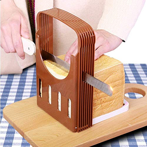 Tbrand Adjustable Foldable Bread Slicer Guide Cutting Board for Homemade Bread Loaf Bagel Cake Sandwish Toast Compact Cutter Mold with 4 Slice Thickness