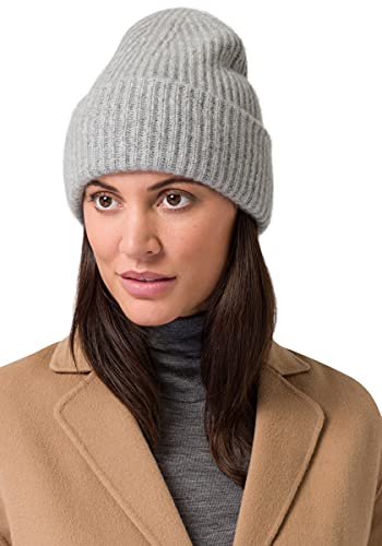 Style & Republic Kaschmir Mütze-Beanie Damen aus 100% Cashmere - Dein kuscheliger Premium Beanie für stilvolle Herbst- & Winter-Momente - Hellgrau Melange