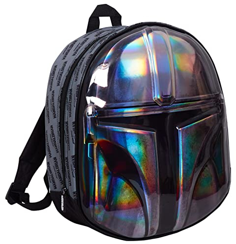 The Mandalorian Helmtasche, offizieller Star Wars 3D-Metallic-Rucksack für Kinder, Schulrucksack, Lunchtasche, silber, One size