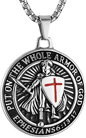 HZMAN Tempelritter Put On The Whole Armor of God Ephesians 6:13-17 Rotes Kreuz Design Edelstahl Halskette für Herren Schmuck Geschenk
