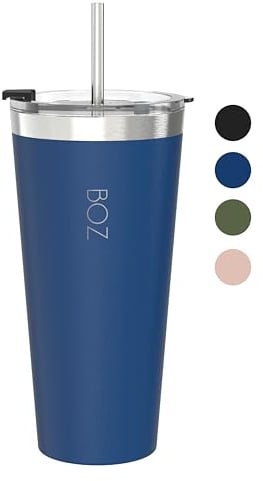BOZ Tobuste -Tobuste Avec Couvercle Et Paille - Gobelets Isolés - Tasses Avec Couvercle Et Paille - Gobelet en Acier Inoxydable - Parfait Pour Les Boissons Chaudes Et Froides (650 ml, Bleu)
