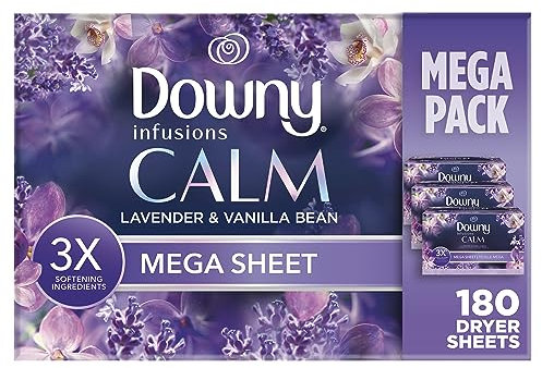 Downy Infusions Mega-Trockner-Bettlaken, Weichspüler, Calm, Lavendel und Vanillebohne, 180 Stück