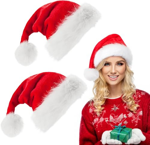 Micacorn Weihnachtsmann Hüte für Erwachsene, 2 Stück Rot Weihnachtsfeier Hut Verdicken Weihnachtsmann Hut Unisex Dicker Plüsch Hut Weihnachts Santa Hut für Weihnachten Neujahrsgeschenk Dekorationen