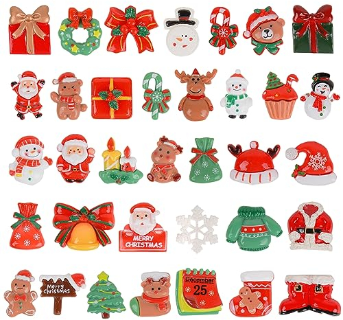 BHGT 35 Stück Miniatur Weihnachten Ornamente Mini Weihnachtsschmuck 3D Figuren zum Basteln Weihnachtsdeko Kunstharz Streudeko als DIY Geschenke Mitgebsel