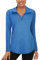 Ladies Golf Clothing, Womens Long Sleeve Gym Tops Ladies 1/4 Zip Up Polo Shirts Sun Protection Blue Running Tops