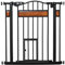 PawHut Barrera de seguridad para mascotas con puerta cierre automático sistema de doble bloqueo sin perforación de 74 a 80 cm, acero madera de pino negro