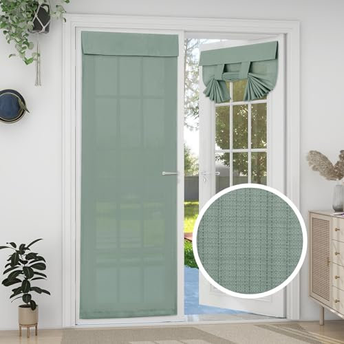 Easy-Going Linen Look French Door Curtains, Light Filgtering Privacy Window Door Curtain for Patio Glass Door Blind Tie Up Shade, 2 Panels, 26x68 inch, Sage Green