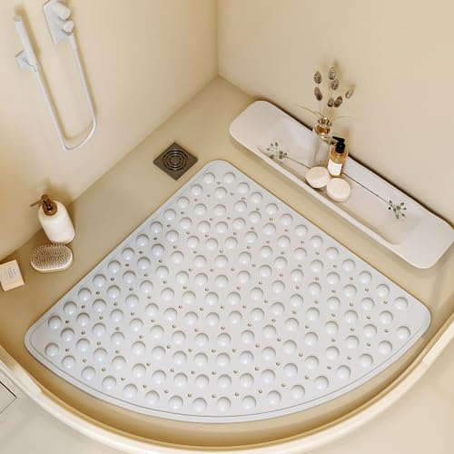 Fußmassage Duschmatte rutschfest Viertelkreis Badematte Eckdusche Antirutschmatte Halbrund mit Saugnäpfen und Abflusslöchern, 54/65/70/80cm, Duscheinlage Dreieckig Badewannenmatte, Maschinenwaschbar