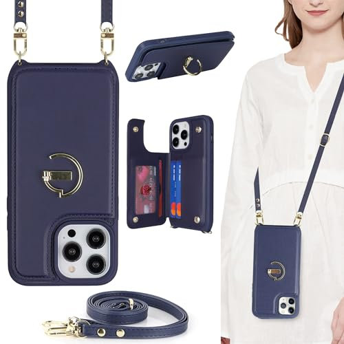 ELTEKER for iPhone 14 Pro Max Phone Case with Card Holder and Strap,PU Leather Wallet Case Flip Cover with Crossbody Lanyard Strap for iPhone 14 Pro Max (6.7 Inch) - Blue