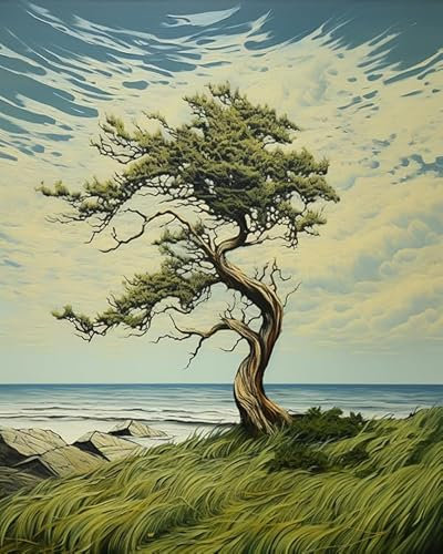ZMHZMY Malen sie nach Nummer kit Natur,Baum,Meer,Gras Malen nach Zahlen DIY Ölgemälde Leinwand drucken Wandkunst Home Decoration, Acrylpigment für Gemälde,40x50cm