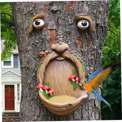 Comebachome Baumgesicht Vogelfutterläder lustiger Alter Mann Baum Gesicht wetterfeste Baum Vogel Feeder Harz Dekorative Baumkunst für Garten Yard Outdoor, Style1, Baum -Facetree -Vogel -Feeder