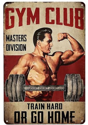 Bugana Gym Club Masters Division Train Hard or Go Home – 2 Metallschilder, schicke Vintage-Blechschilder, Retro-Poster, rustikale Spuren, klassische Designs, stilvolle lustige Dekoration,