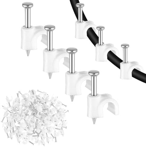 Andibro Confezione da 100 clip per cavi con chiodi in acciaio, clip da parete da 10 mm, clip per cavi Ethernet, cavi telefonici, cavi TV, computer (10 mm)