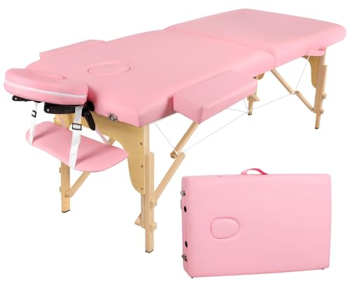 Eccellensedie Table de Massage Pliante Professionnelle - 2-Zone Bois Table Massage Portative pour Physiothérapie et Tatouage (Rose)