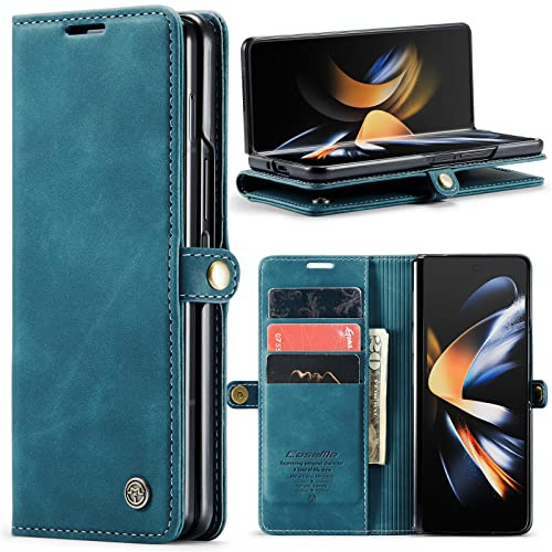 Phernykas for Samsung Galaxy Z Fold 4 Wallet Case with Card Holder, Kickstand RFID Blocking Magnetic Closure Shockproof Protective PU Leather Case for Samsung Galaxy Fold 4 Flip Case Wallet - Blue