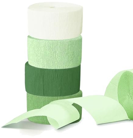 Krepppapier 8 Rollen, Krepp Papier von Hellgrün, Grün, Dunkelgrün, Weiß, Buntes Kräuselpapier, Party Kräuselpapierband, für Partydeko, Geburtstagsdeko, Hochzeitsdekorationen, 4,5cm x 25m
