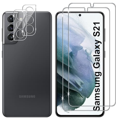 Lutree pour Samsung Galaxy S21 5G Verre Trempé, 2+2 Pièces Protection écran + Caméra Arrière Protecteur Film, 9H Dureté HD Anti-Rayures Sans Bulles Vitre Trempé Protecteurs d'écran
