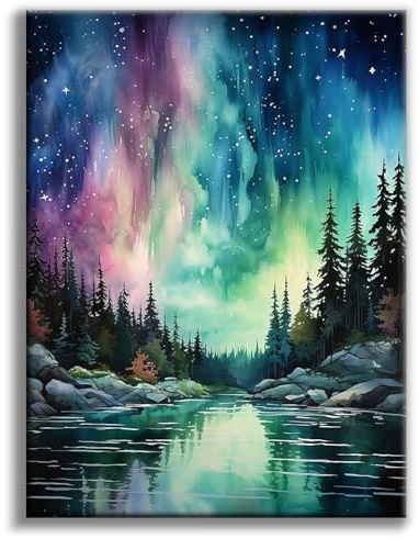 Diamond Painting Erwachsene Aurora, Polarlicht 5D Diamond Painting Bilder | Landschaft Diamant-malerei Erwachsene, Natur Diamantmalerei-set für Geschenk, zur Entspannung und als Wanddeko 30x40 cm