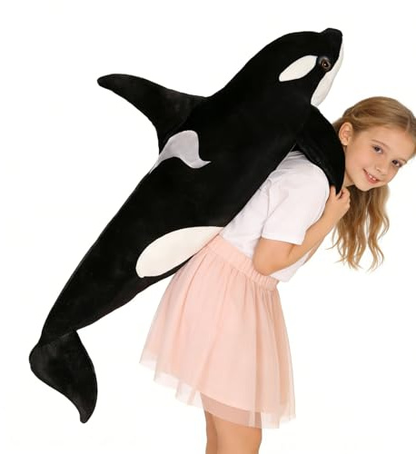 Xiyocadt Orca Kuscheltier,Wal Kuscheltier Groß,Orca XXL Plüschtier,Orkakuscheltier,Schwarz Killerwal-Plüschtier Sea Critters Plüsch,TröSten Kuscheln Heimdekoration für Kinder Jungen Mädchen (70cm)