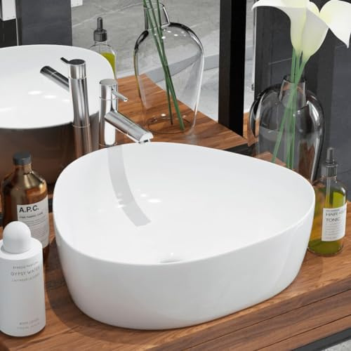 Lavabo en céramique en forme de triangle blanc 50,5 x 41 x 12 cm avec surface émaillée et ouverture d'écoulement de 4,5 cm pour la salle de bain