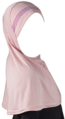 Yaqeen Kinder Mädchen Kopftuch Hijab Glitzerborde, Sport Hijab, Amira Kopfbedeckung 6-12 Jahren, Einheitsgröße, rosa