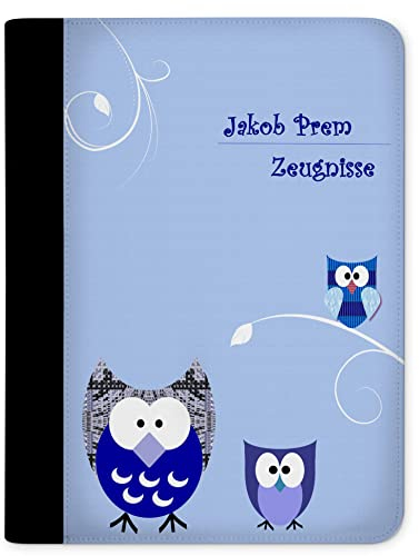 CreaDesign Customize A4 Zeugnismappe für Kinder - 26.7 x 32.7 x 1 cm, erweiterbar auf bis zu 20 Fächer, Sichtbuch ohne Klarsichthüllen, Eule Blau Design, Dokumentenmappe für Schüler