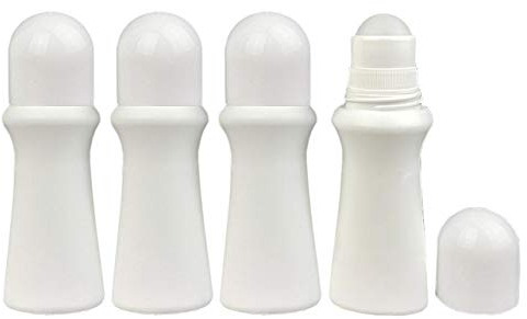 4 Pieces 2.53oz /75ml Empty Refillable Roll On Bottles Plastic Roller Bottle Plastic Rollerball Bottles Reusable Leak-Proof DIY Deodorant Containers for Essential Oil Perfumes Balms Thin-Waist Style