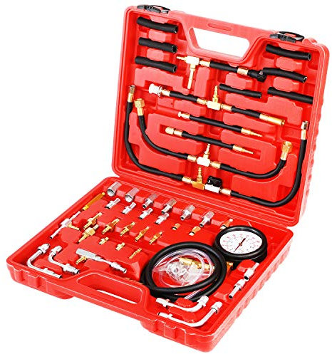 JIFETOR Fuel Injection Pump Pressure Tester Gauge Kit, Car Gasoline Gas Fuel Oil Injector Test Manometer Tool Set 0-140PSI, Universal for Auto Truck SUV Motorcycle ATV RV SUV