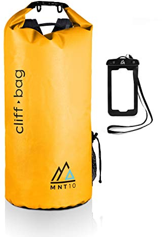 MNT10 Dry Bag “Cliff-Bag” in 20L, 30L, 40L I Drybag Rucksack für SUP, Kanu, Kajak I Wasserdichter Packsack mit Schultergurte I Seesack wasserdicht I + GRATIS wasserdichte Handyhülle (Gelb, 40L)