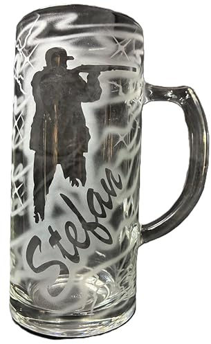 Bierkrug 0,5 l mit Gravur Jagt Jäger Logo und Name personalisiert Glas Krug Bierglas Bierseidel Glaskrug individuell Geschenk Waidmann Jagd