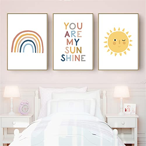SWECOMZE 3er Poster Set Regenbogen Wolken Bilder Ohne Rahmen, Kinderzimmer Deko Wandbilder für Jungen Mädchen Schlafzimmer Wanddeko (A,30x40cm)…