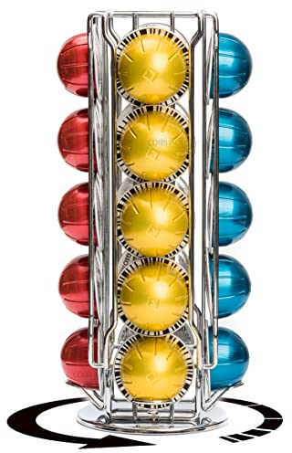COBB INDUSTRIES® - Héra CH0023 - Porte Capsules Distributeur Présentoir Rotatif Tournant pour 20 capsules Nespresso Vertuo Acier chromé