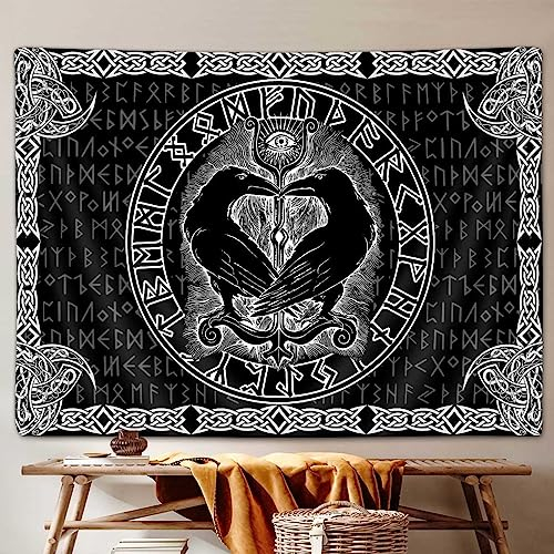 Viking Raven Decor Tapisserie, Retro Wikinger nordische griechische Mythologie keltische Tapisserie Wandbehang für Männer Schlafzimmer, Vintage Renaissance Gothic Wandteppiche Poster Decke Wohnheim