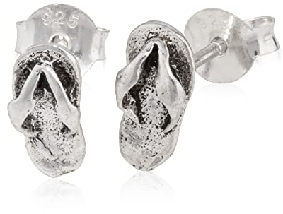 NKlaus Paar Flip Flop Ohrstecker 925 Silber Oxidiert Ohrschmuck 8x4mm Kleine Ohrringe 12905